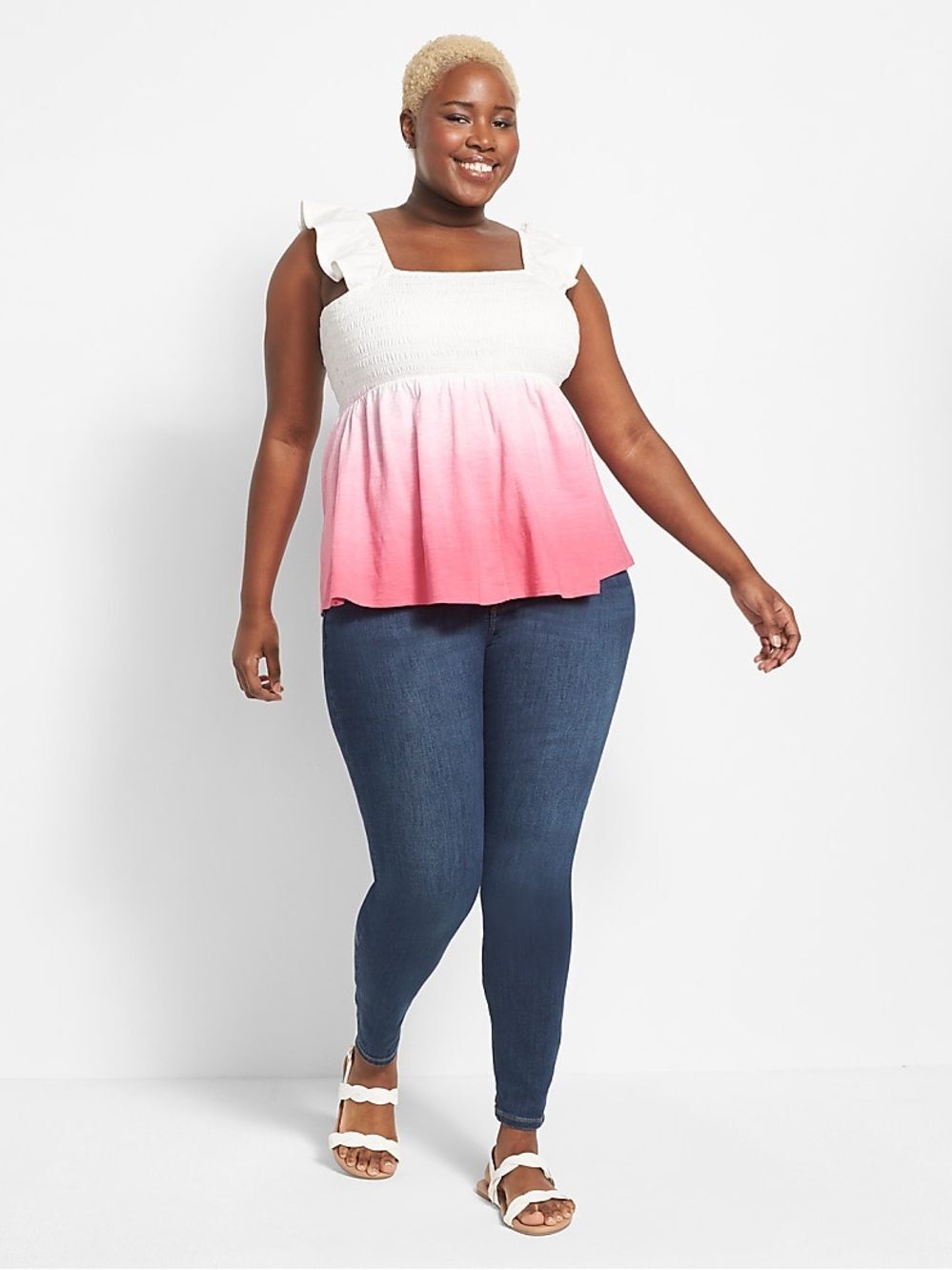 Lane Bryant Swing Square-Neck Babydoll Tank in Pink Flame
